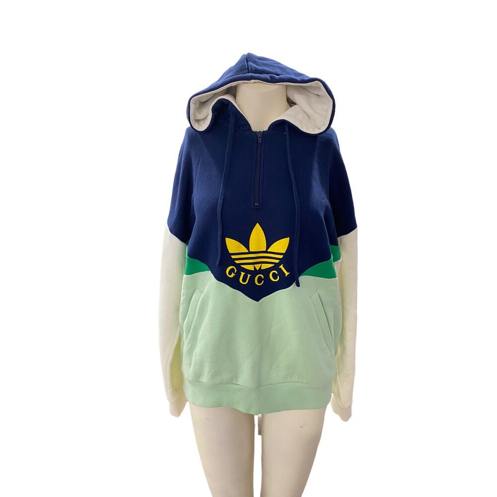 Gucci Adidas Womens Pullover Hoodie Sweatshirt Small Blue